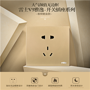 雷士照明開關(guān)插座面板家用電源USB五孔插座86型暗裝面板V5金
